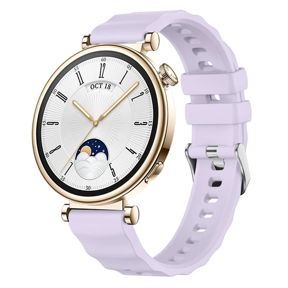 Sneezy Huawei Watch GT4 41mm İle Uyumlu SoftFlex Metal Tokalı Spor Silikon Akıllı Saat Kordonu  Lila ürün görseli