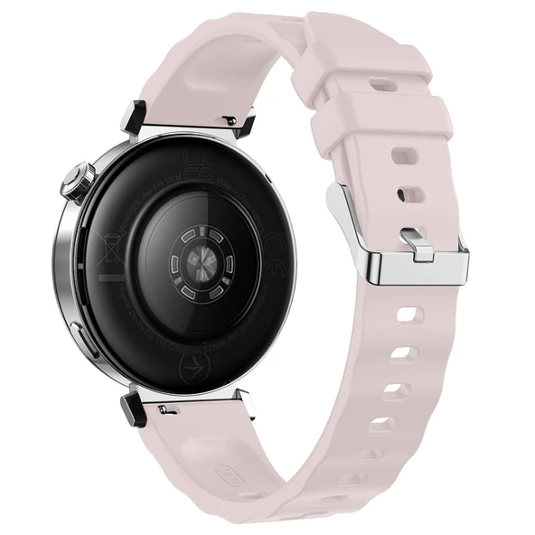 Sneezy Huawei Watch GT4 41mm İle Uyumlu SoftFlex Metal Tokalı Spor Silikon Akıllı Saat Kordonu  Pudra - Resim 2