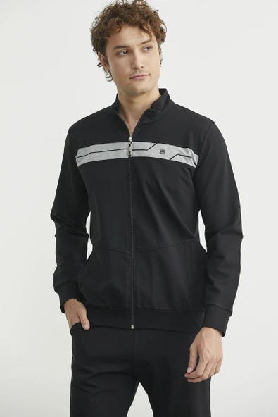 Fermuarlı Dik Yaka Eşofman Takım - Siyah - Resim 3