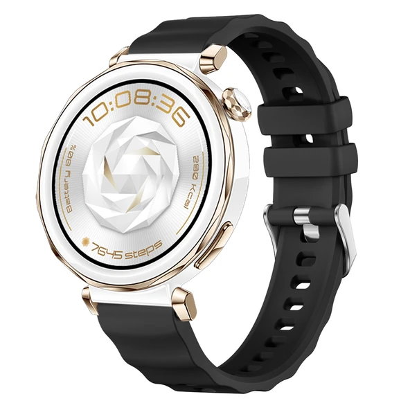 Sneezy Huawei Watch GT5 Pro 42mm İle Uyumlu SoftFlex Metal Tokalı Spor Silikon Akıllı Saat Kordonu  Siyah ürün görseli