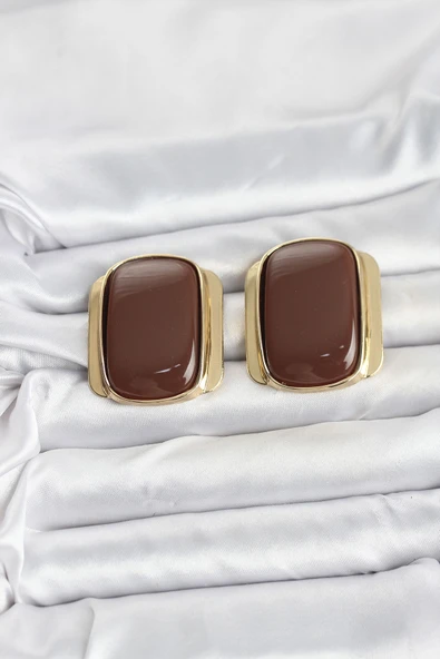 Pirinç Gold Renk Kahverengi Plaka Vintage Kadın Küpe - EBJ251115W38443 ürün görseli