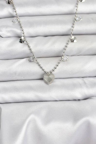 Pirinç Gümüş Renk Kalp Model Kadın Kolye - EBJ251115W38383 ürün görseli