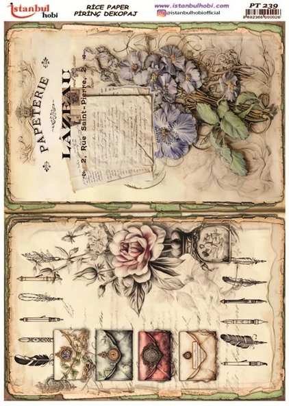 Pirinç Dekopaj Kağıdı 30x42cm PT-239 Mektup Çiçek ürün görseli