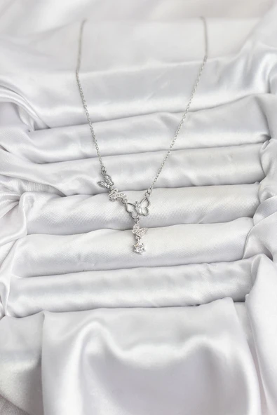 Zincir Gümüş Renk Kelebek Model Kadın Kolye - EBJ251115W38410 - Resim 2