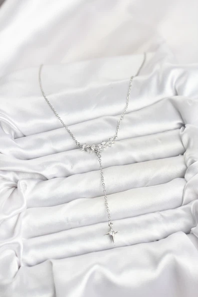 Zincir Gümüş Renk Yıldız Model Y Kadın Kolye - EBJ251115W38393 - Resim 2