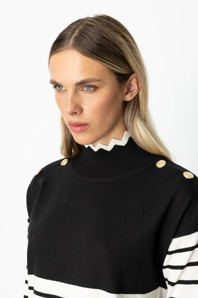 65392 ONTEKS KAZAK OMUZU DÜĞMELİ YAKASI ZİGZAG ÇİZGİLİ - Resim 4