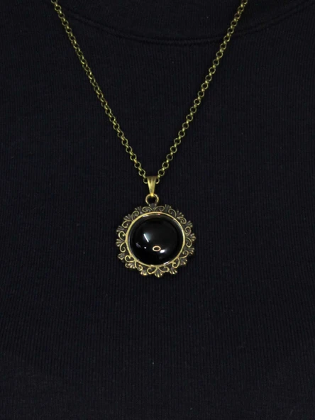 Doğal Taş Oniks Doğal Taşlı Desenli Otantik Kadın Kolye 45 Cm Zincirli euk28o - Resim 2