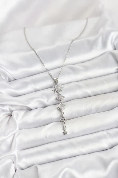 Zincir Gümüş Renk Güneş ve Enerji Model Kadın Y Kolye - EBJ251115W38394 - Resim 2