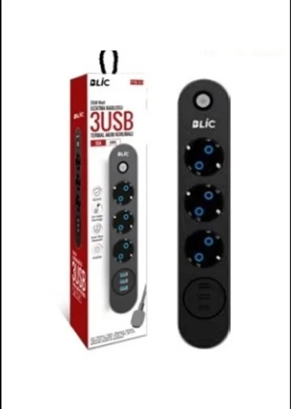 Blic Ftr-01 3 Usb 3 Priz Girişli Termal Akım Korumalı Priz - Resim 2
