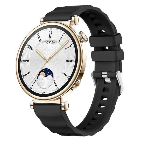 Sneezy Huawei Watch GT4 41mm İle Uyumlu SoftFlex Metal Tokalı Spor Silikon Akıllı Saat Kordonu  Siyah ürün görseli