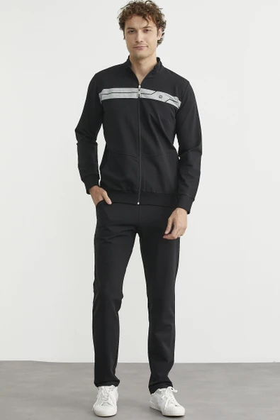 Fermuarlı Dik Yaka Eşofman Takım - Siyah ürün görseli 1