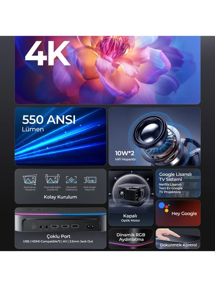 Havit PJ300 Plus 550 Lümen Full HD Wi-Fi Android Projeksiyon Cihazı - Resim 5