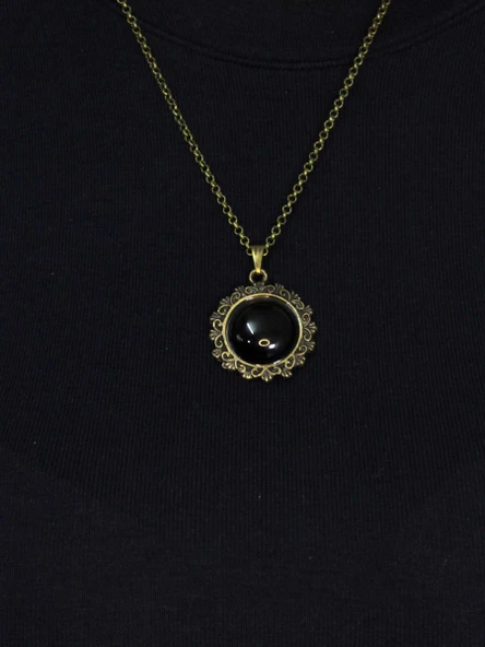 Doğal Taş Oniks Doğal Taşlı Desenli Otantik Kadın Kolye 45 Cm Zincirli euk28o - Resim 3