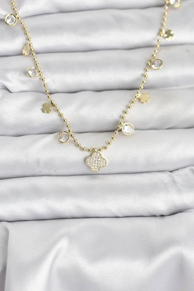 Pirinç Gold Renk Yonca Model Kadın Kolye - EBJ251115W38371 ürün görseli