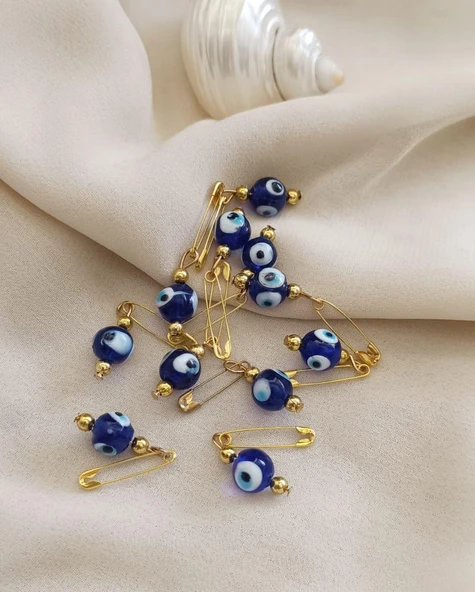 20 Adet 10 mm Maşallahlık İğneli Cam Nazar Boncuğu ürün görseli