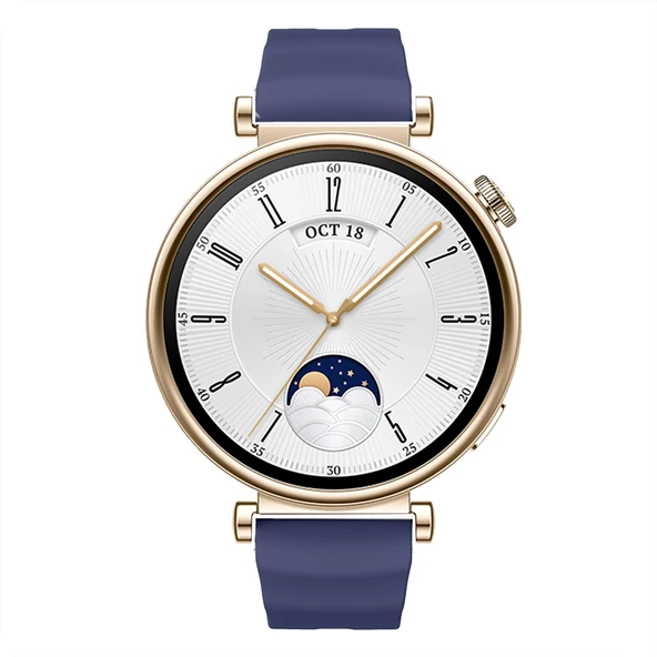 Sneezy Huawei Watch GT4 41mm İle Uyumlu SoftFlex Metal Tokalı Spor Silikon Akıllı Saat Kordonu  Lacivert - Resim 5