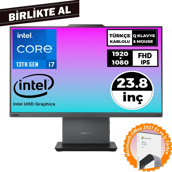 Lenovo ThinkCentre Neo 50a i7-13620H 32GB 512GB SSD 23.8" Fdos AIO+MS Office 12SC000KTR 050 ürün görseli 1
