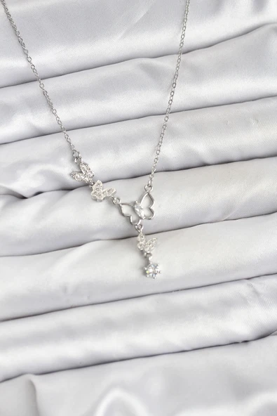 Zincir Gümüş Renk Kelebek Model Kadın Kolye - EBJ251115W38410 ürün görseli