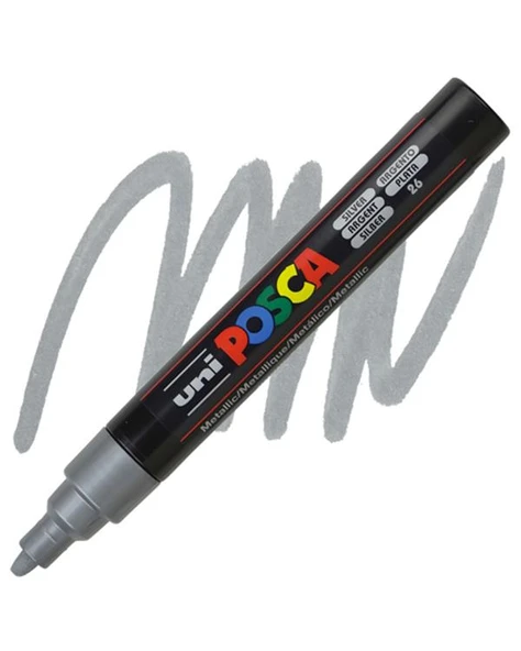 Uni Posca Su Bazlı Poster Markör Set Metalik Gümüş ve Altın 1.8 2.5mm PC5M - Resim 3
