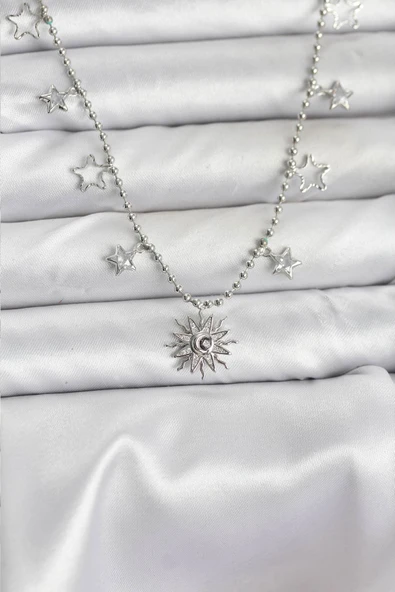 Pirinç Gümüş Renk Güneş Model Kadın Kolye - EBJ251115W38385 ürün görseli