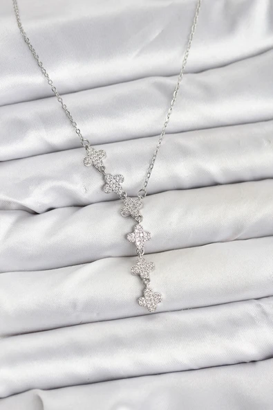 Zincir Gümüş Renk Yonca Model Kadın Kolye - EBJ251115W38408 ürün görseli