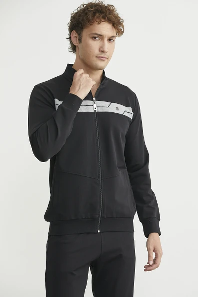 Fermuarlı Dik Yaka Eşofman Takım - Siyah - Resim 5