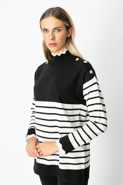 65392 ONTEKS KAZAK OMUZU DÜĞMELİ YAKASI ZİGZAG ÇİZGİLİ - Resim 3