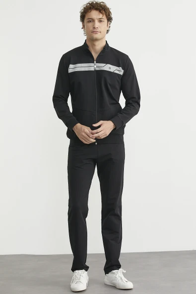 Fermuarlı Dik Yaka Eşofman Takım - Siyah - Resim 2