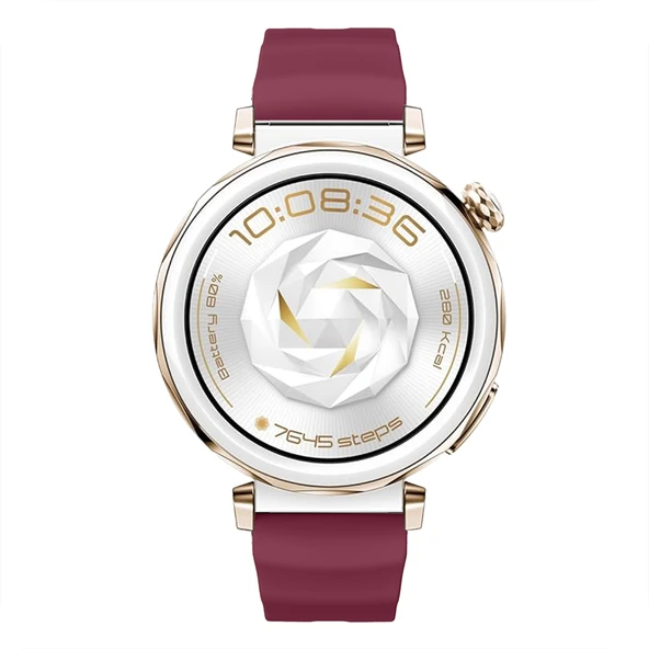 Sneezy Huawei Watch GT5 Pro 42mm İle Uyumlu SoftFlex Metal Tokalı Spor Silikon Akıllı Saat Kordonu  Mürdüm - Resim 5