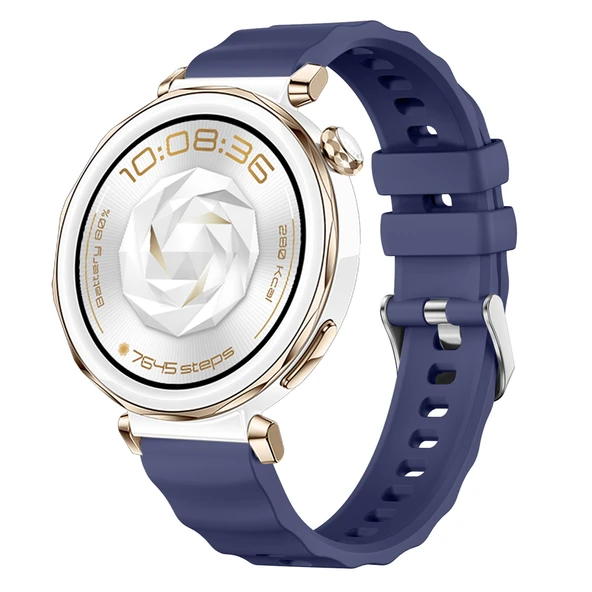 Sneezy Huawei Watch GT5 Pro 42mm İle Uyumlu SoftFlex Metal Tokalı Spor Silikon Akıllı Saat Kordonu  Lacivert ürün görseli