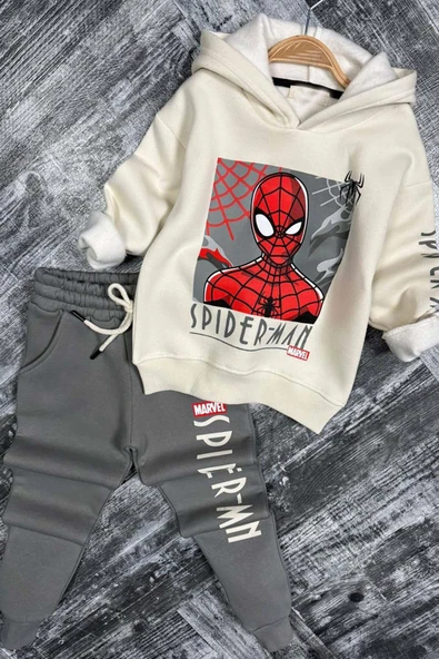 Erkek Çocuk Örümcek Adam Digital Baskılı Kapşonlu Sweat Gri Eşofman Takım ürün görseli