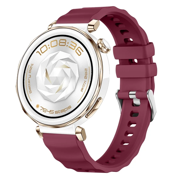 Sneezy Huawei Watch GT5 Pro 42mm İle Uyumlu SoftFlex Metal Tokalı Spor Silikon Akıllı Saat Kordonu  Mürdüm ürün görseli