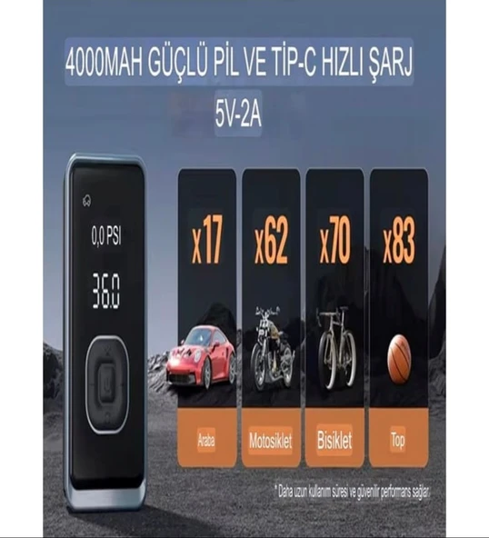 Çantalı 8000mAh 150 PSI Akü Takviyeli Oto Bisiklet Motosiklet Hava Kompresörü Lastik Şişirme Pompası - Resim 4