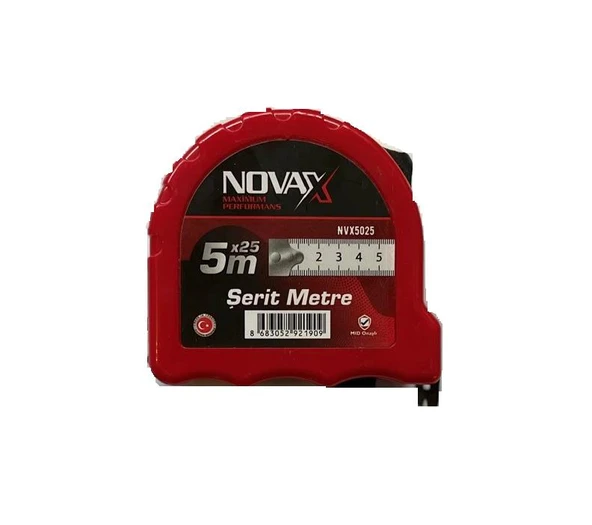 Novax Şerit Metre Kırmızı 5X25 Mm ürün görseli 1