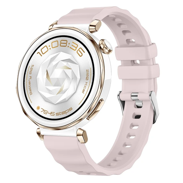 Sneezy Huawei Watch GT5 Pro 42mm İle Uyumlu SoftFlex Metal Tokalı Spor Silikon Akıllı Saat Kordonu  Pudra ürün görseli