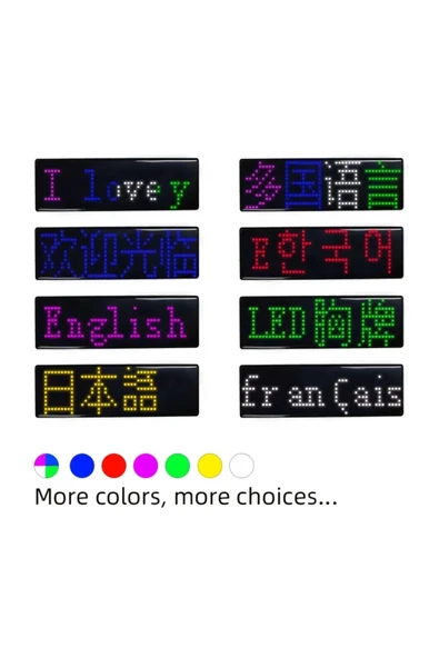 Matrix Kayan Led Yaka Rozeti Mobil Kontrollü Dijital Etiket 9×3cm - Resim 4