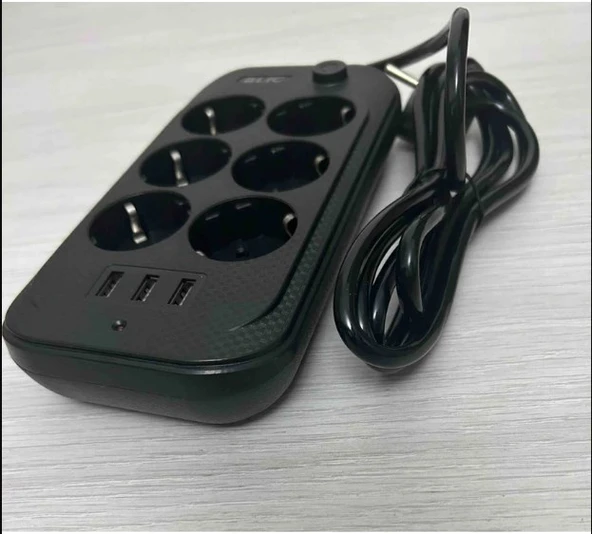 Blic Ftr-11 Termal Akım Korumalı 6 Priz 3 USB Girişli 2 Metre Uzatma Kablolu Priz - Resim 4