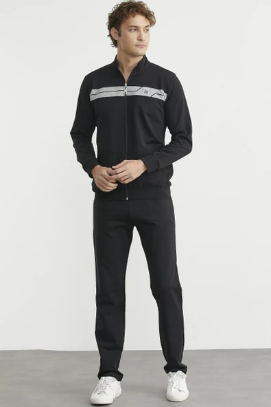 Fermuarlı Dik Yaka Eşofman Takım - Siyah - Resim 4