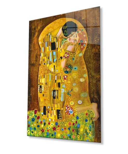 Gustav Klimt Öpücük Cam Tablo, Ev ve Ofis Duvar Dekoru, Hediyelik Büyük Temperli 4 mm Cam Tablo - Resim 9