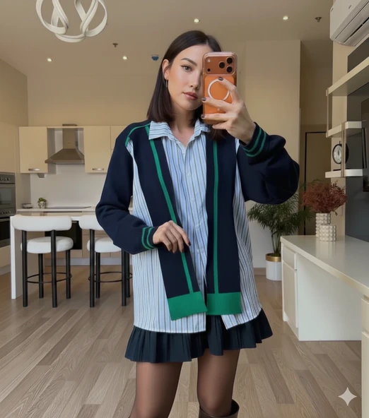 Cemo Spor Şık Bisiklet Yaka Katmanlı Gömlek Süveter Yelek - Resim 3