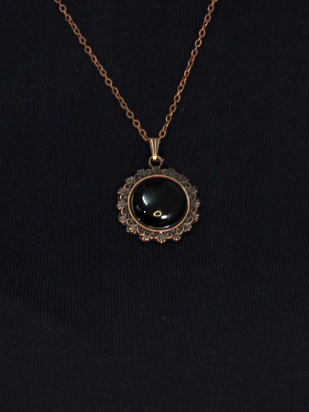 Doğal Taş Oniks Doğal Taşlı Desenli Otantik Kadın Kolye 45 Cm Zincirli Bakır Rengi euk28o2 - Resim 2