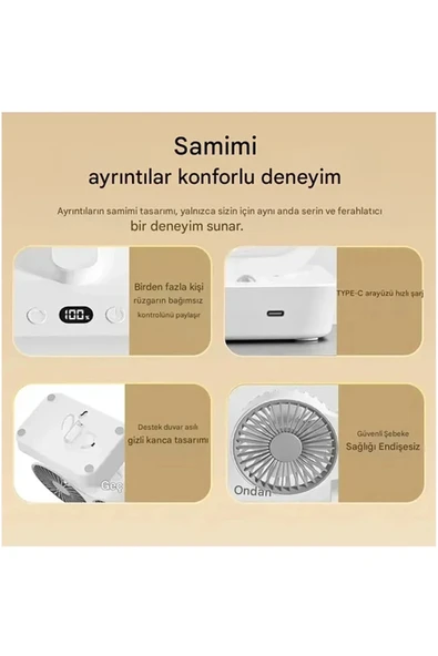 Masaüstü Dijital Ekranlı Çift Fanlı Led Işıklı Soğutucu Fan Ev Ofis Şarjlı Vantilatör - Resim 5