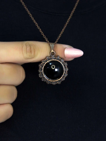 Doğal Taş Oniks Doğal Taşlı Desenli Otantik Kadın Kolye 45 Cm Zincirli Bakır Rengi euk28o2 ürün görseli