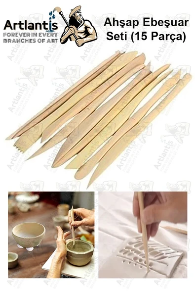 Ebeşuar Seti 15 li 20 cm 1 Paket Ahşap Modelaj Modelleme Aletleri Seramik Kil ve Heykel Modelaj Kalemi - Resim 2