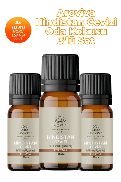 Hindistan Cevizi Oda Kokusu 3'Lü Set- Doğal Esansiyel Uçucu Yağ, Difüzör Esansı, Buhurdanlık Yağı ürün görseli
