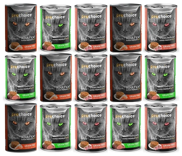 Pro Choice Somon-Kuzu-Biftek Aromalı Karışık Yetiskin Kedi Konservesi 400gr*15 Adet ürün görseli