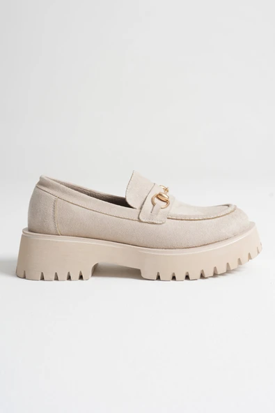 Aral Toka Detaylı Bej Süet Günlük Loafer Ayakkabı - Resim 3