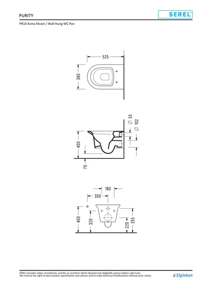 Serel Purity Asma Klozet (PR10) + Blaze Slim Yavaş Kapanan Kapak 2'li Set - Resim 6