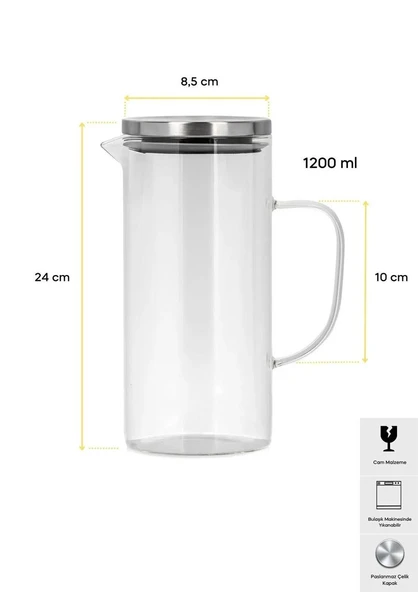 İzmir Borosilikat Cam Sürahi - 1200 ML - Resim 2
