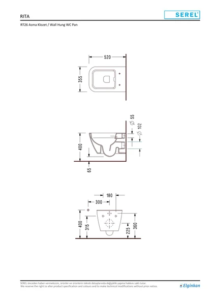 Serel Rita Kanalsız Asma Klozet (RT26) + Zenith Slim Yavaş Kapanan Kapak 2'li Set - Resim 6